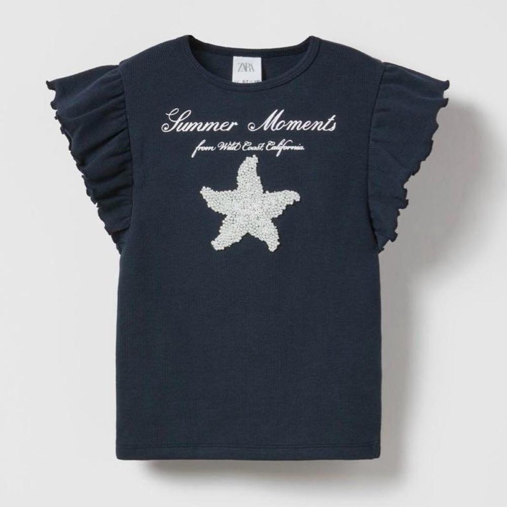 Zara Dark Blue Kids Tee with Starfish Accent 8-9